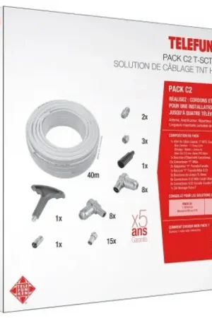 Remise Pack de câblage TNT HD pour TV avec cable antenne 17VTAC longueur 40m et connectique "F" C2 TELEFUNKEN T-SCTNT40M