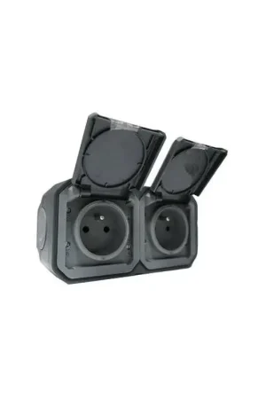 Plexo Prise double 2P+T saillie Anthracite - 069788L Réduction