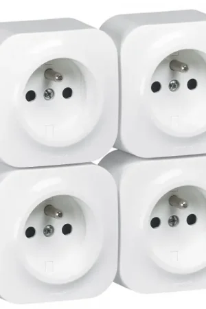 Promotion Lot de 4 prises de courant saillie avec terre Profil Eco complet - Blanc